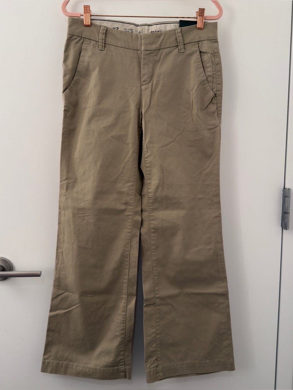 Eddie Bauer Shaw Fit Khaki Beige Brown Pants Size 4 Petite 4P Small SP Stretch